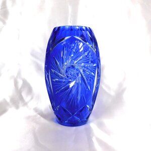 Blue Cut to Clear Crystal Clear of Poland Vase # 22206